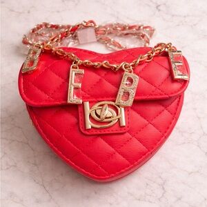 Red Quilted Heart Crossbody Bag with Gold Chain